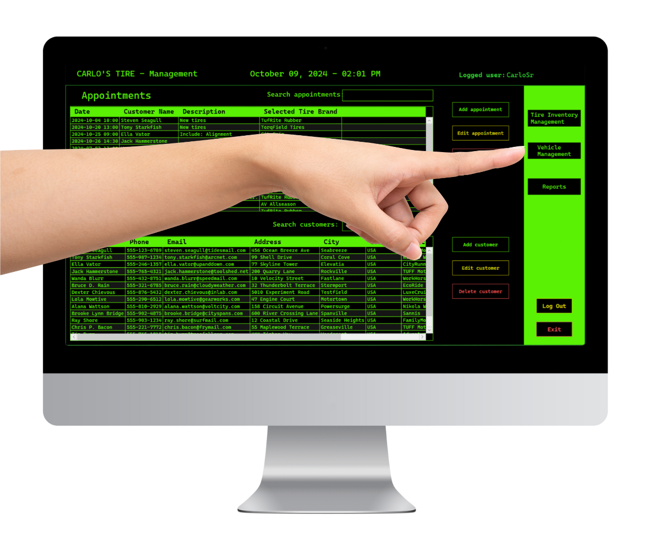 Button to manage vehicle information